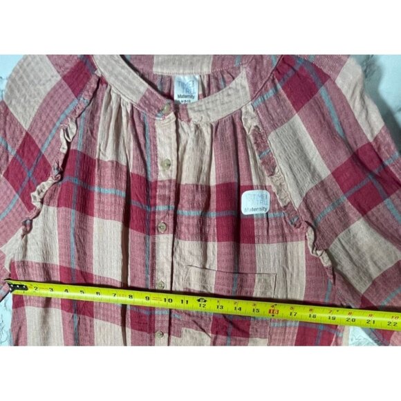 Time And Tru Maternity Pink Plaid Button-Up Top M (8-10) Rayon Blend - Picture 5 of 10